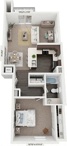 Floor plan One Bedroom End