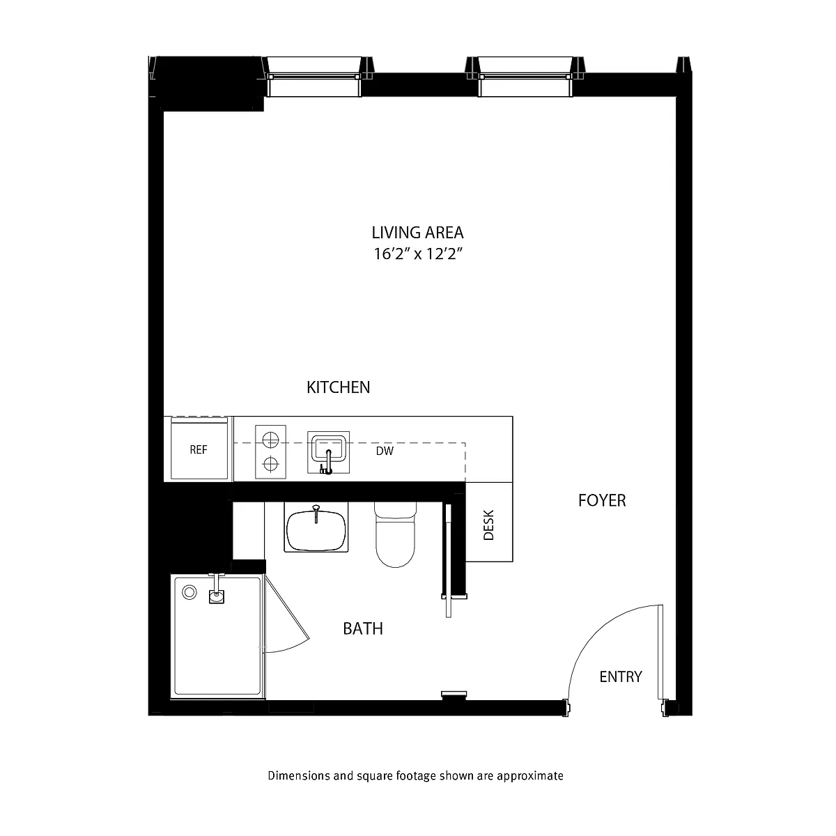 Floor plan Titanium - Studio / 1 Bath