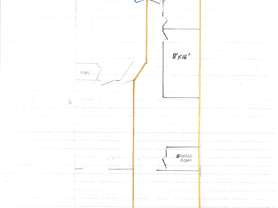 Floor plan showing space layout and shared rear entry/restroom with one adjoining tenant.