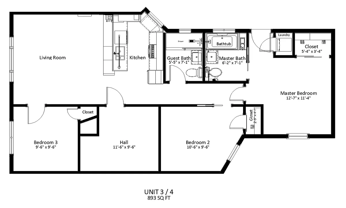 Floor plan 3 Bedroom - 2 Bathroom