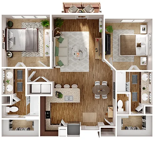 Floor plan 2 Bed, 2 Bath B