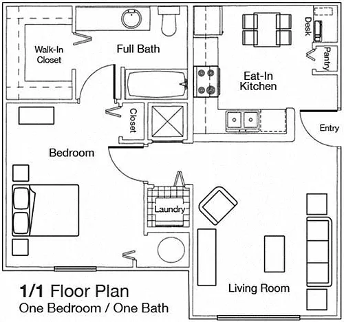 Floor plan One Bedroom One Bathroom 60%
