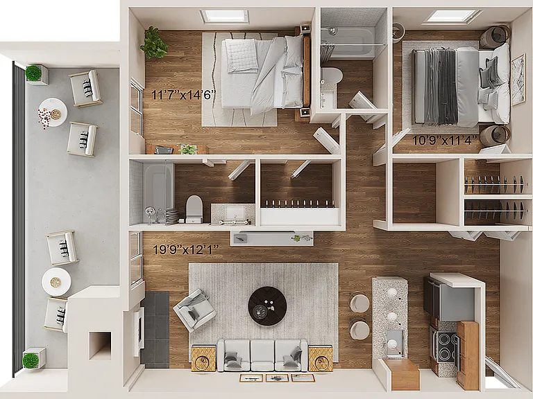 2 BR x 2 BA - Tower Floorplan - Classic 2 BR x 2 BA - Tower Floorplan - Classic