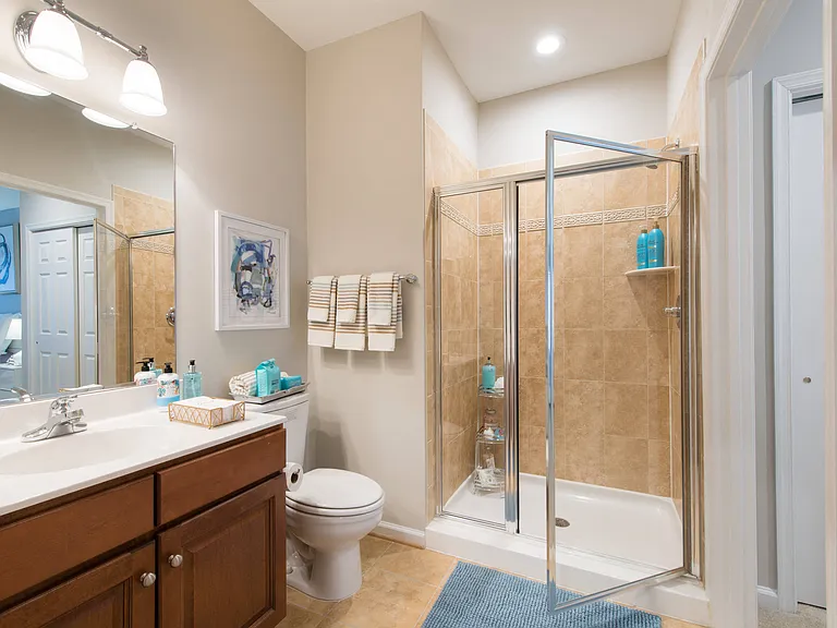 Spacious glass showers in select apartment homes at The Cosmopolitan at Lorton Station, Lorton, VA
