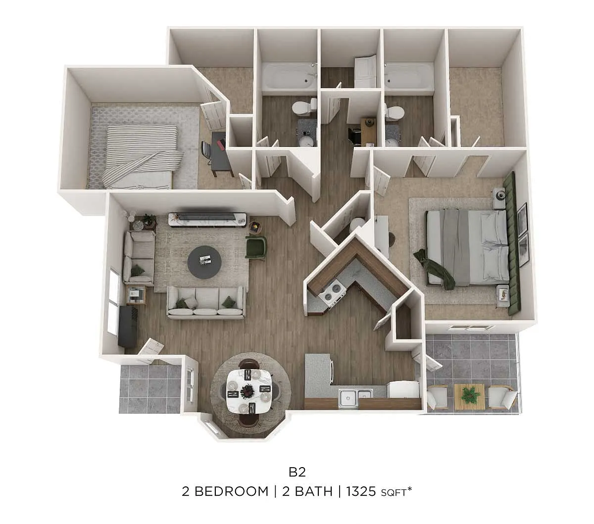 Floor plan Two Bedroom 2 Bath- Lower 1325sqft