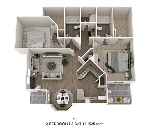 Floor plan Two Bedroom 2 Bath- Lower 1325sqft