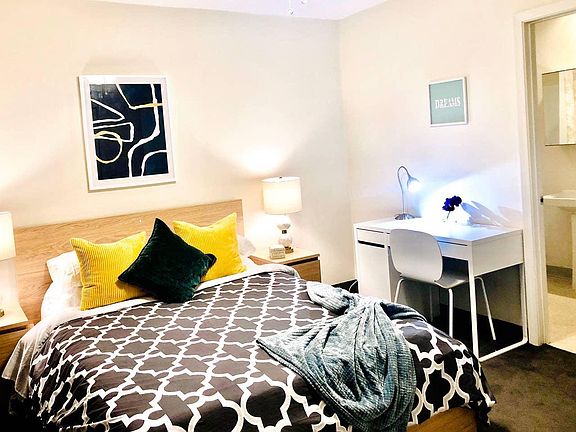 First bedroom has a private bathroom inside. A spacious closet (not in photo) is also a plus