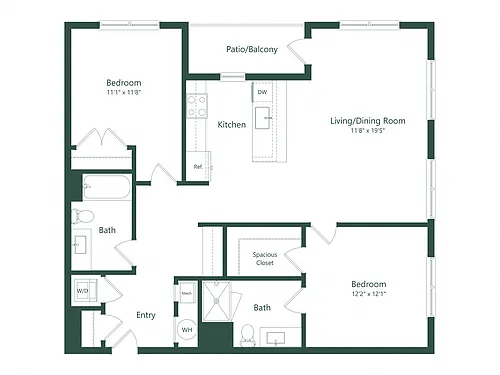 Floor plan 2A | 2 Bed | 2 Bath