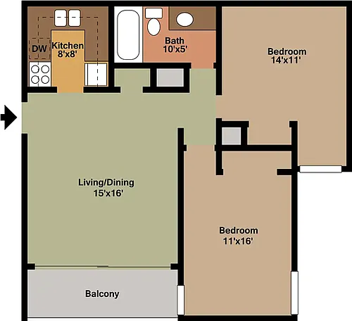Floor plan 2 Bedroom 1 Bath