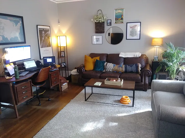 Living Room accessorized by previous tenant.