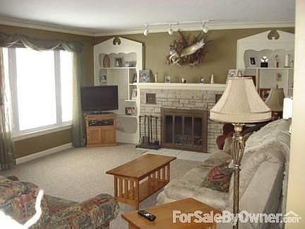 Living room with wood fireplace