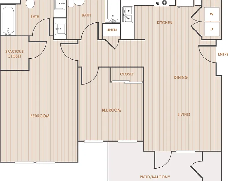 2 Bedroom 2 Bathroom 2C Floorplan Diagram