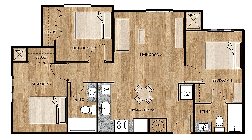 Floor plan Three Bedroom, Two Bathroom