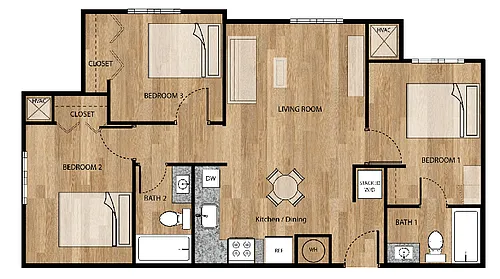 Floor plan Three Bedroom, Two Bathroom