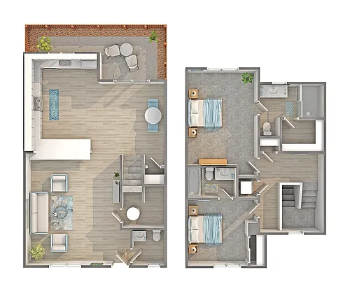 Floor plan 2 BR x 2.5 BA Townhome with Washer/Dryer - B