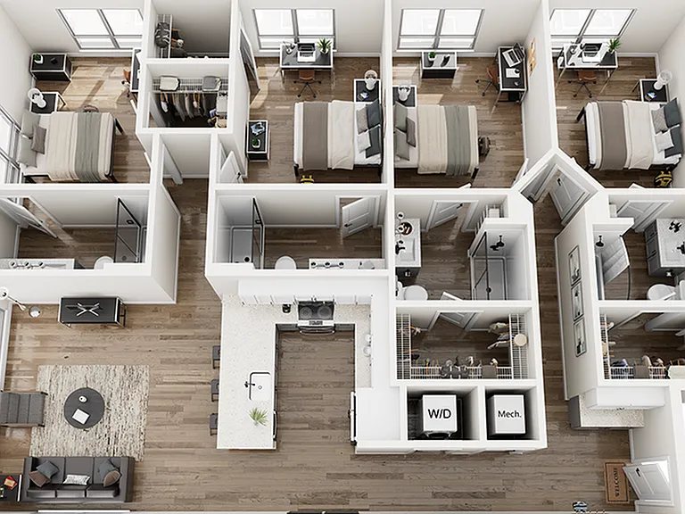 The Gathering at UC 4 Bedroom Floor Plan D4 The Gathering at UC 4 Bedroom Floor Plan D4
