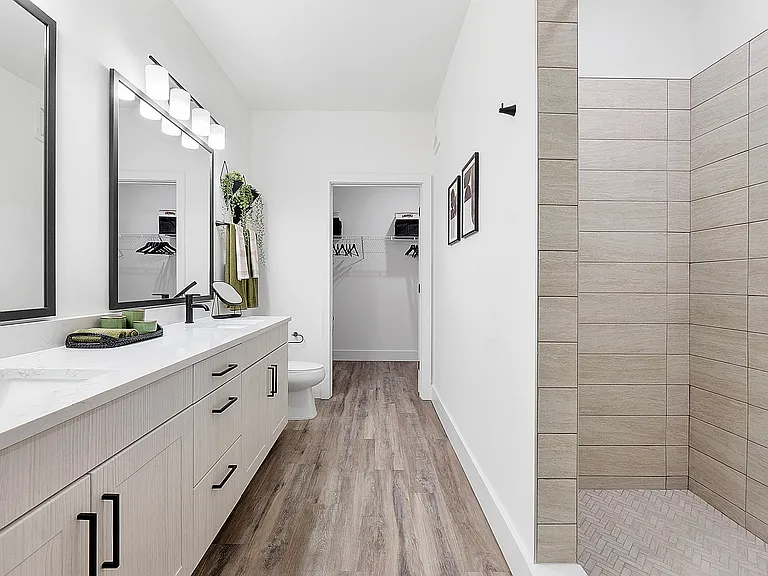 Primary bathroom with tiled shower