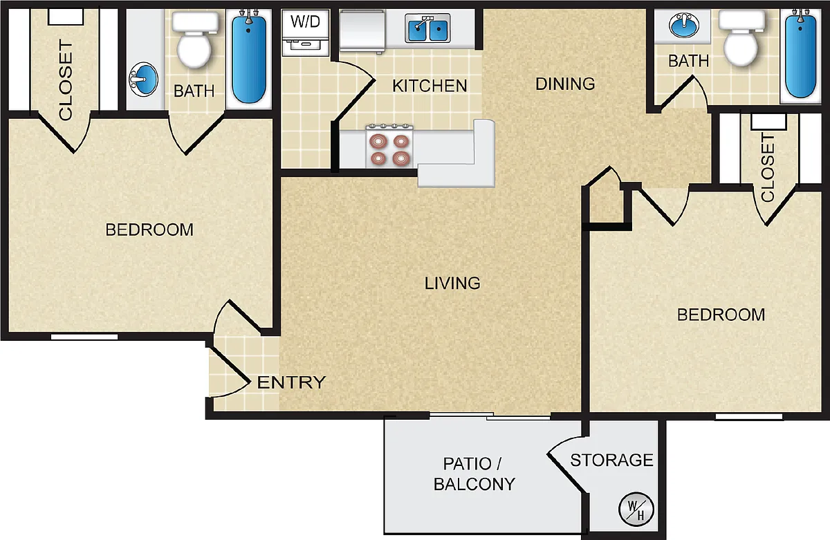 Floor plan 2x2 - 885 sf - B1-C