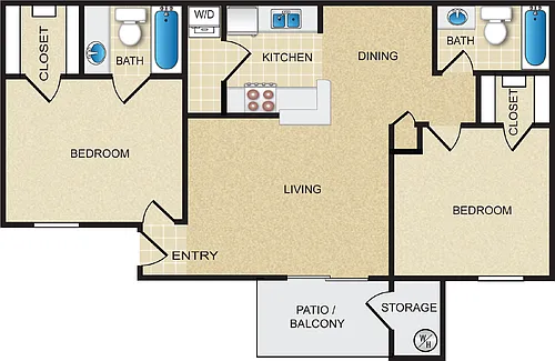 Floor plan 2x2 - 885 sf - B1-C