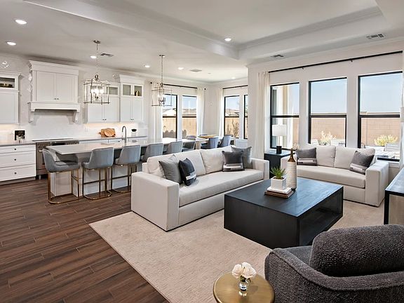 Great room with coffered ceiling