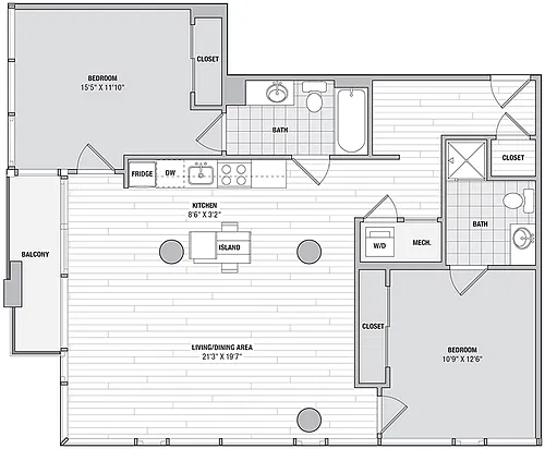 Floor plan 2 Bed 2 Bath L