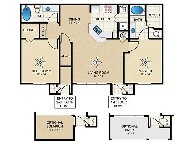 Floor plan 2 Bed, 2 Bath C (80% Income Restricted)