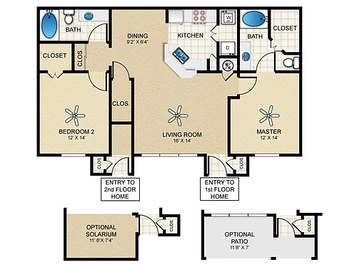 Floor plan 2 Bed, 2 Bath C (80% Income Restricted)