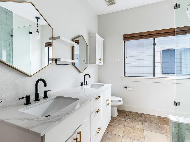 Remodeled primary bathroom double sink