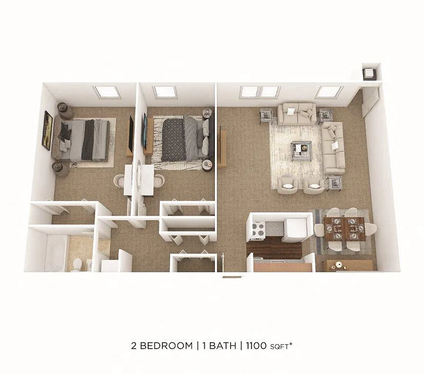 Floor plan Two Bedroom- 1,100 sqft