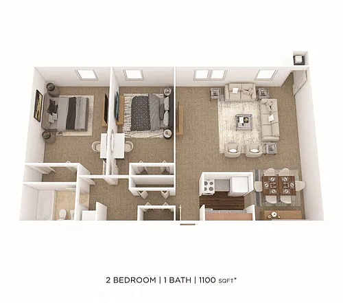 Floor plan Two Bedroom- 1,100 sqft