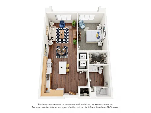 Floor plan One Bedroom 1C - 60%