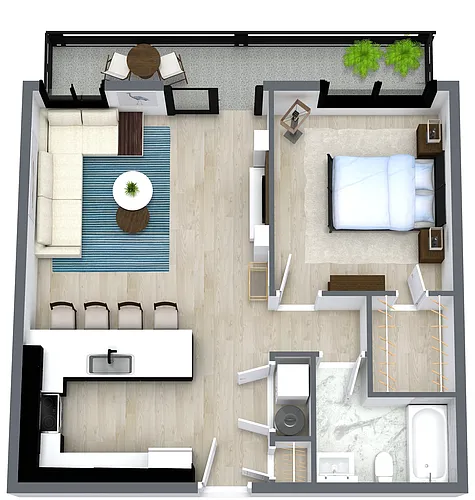Floor plan Girard View - 1 Bedroom w/ Balcony