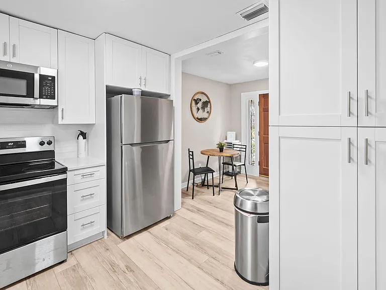 Plenty of personal and community storage space in the kitchen. Basic cookware provided.