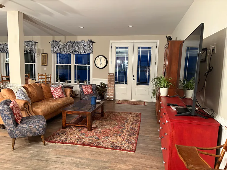 The view of the living room as you enter.