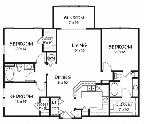 Floor plan Three A with Sunroom