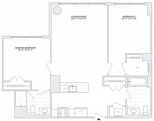 Floor plan 2 BED 1 BATH 1020 RSF