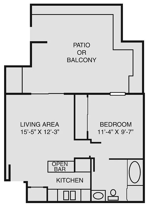 Floor plan 1 Bed/1 Bath Up (B)