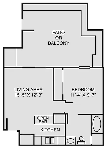 Floor plan 1 Bed/1 Bath Dn (B)