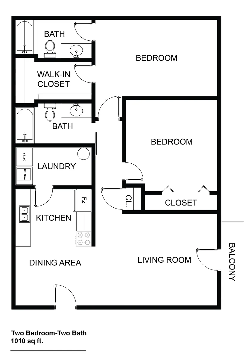 Floor plan 2 Bed, 2 Bath 1100 Sq Ft