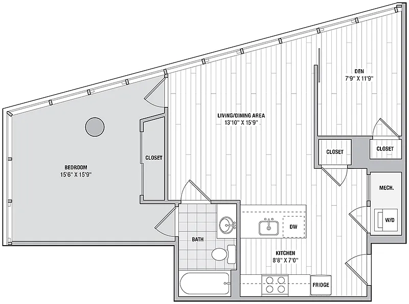 Floor plan 1 Bed 1 Bath Den K