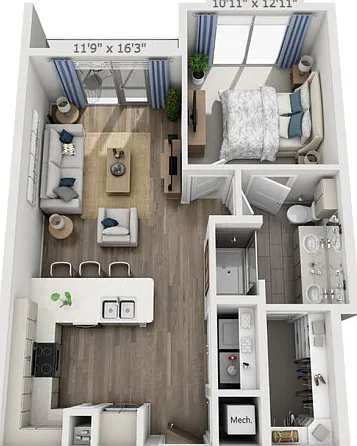 Floor plans are artist's rendering. All dimensions are approximate. Actual product and specifications may vary in dimension or detail. Not all features are available in every apartment. Prices and availability are subject to change. Floor plans are artist