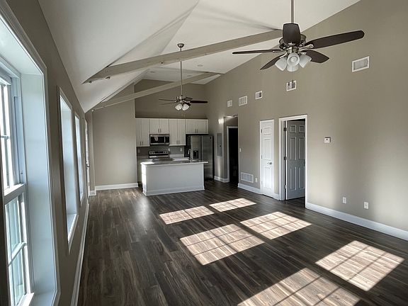 Large open space kitchen/living area.