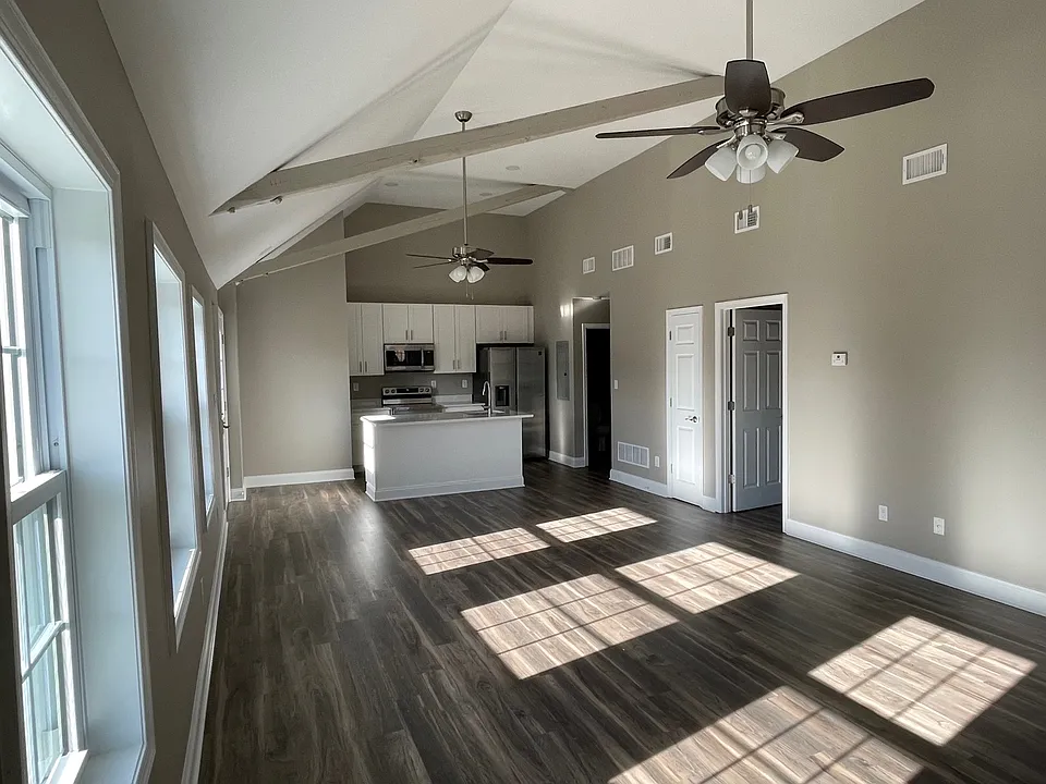Large open space kitchen/living area.