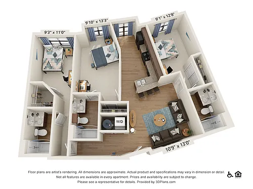 Floor plan 3 Bedroom - 3 Bath (3A)