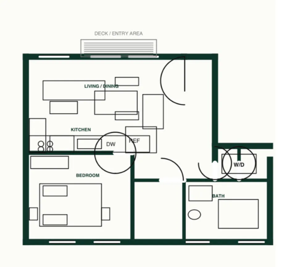 Floor plan Northwood North 1 Bd-1 Bath