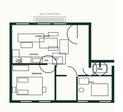Floor plan Northwood North 1 Bd-1 Bath