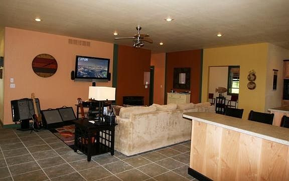 Main Living Room : Living room open to kitchen and lake view