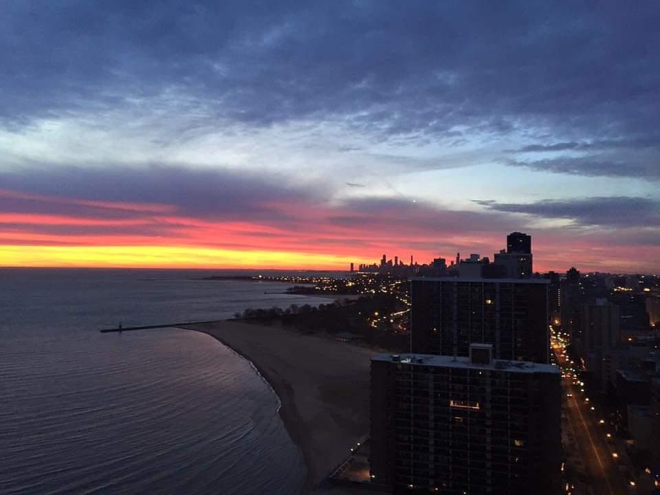 Daybreak overlooking the city and Lake Shore Drive