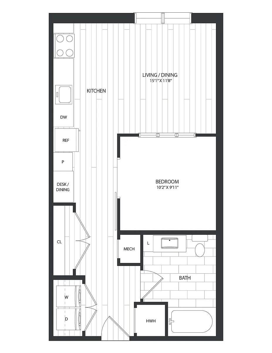 Floor plan 1 Bed/1 Bath Jr-D1A