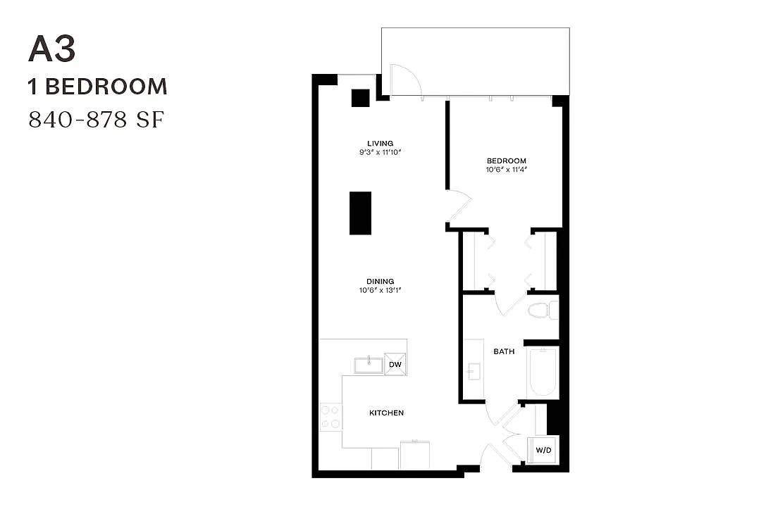 Floor plan One Bedroom A3